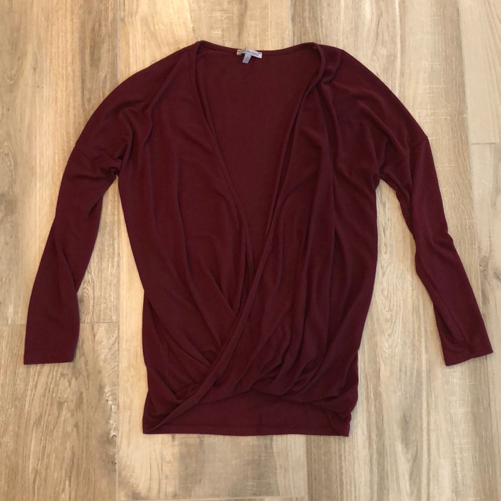 Red Surplice Long Sleeve Top